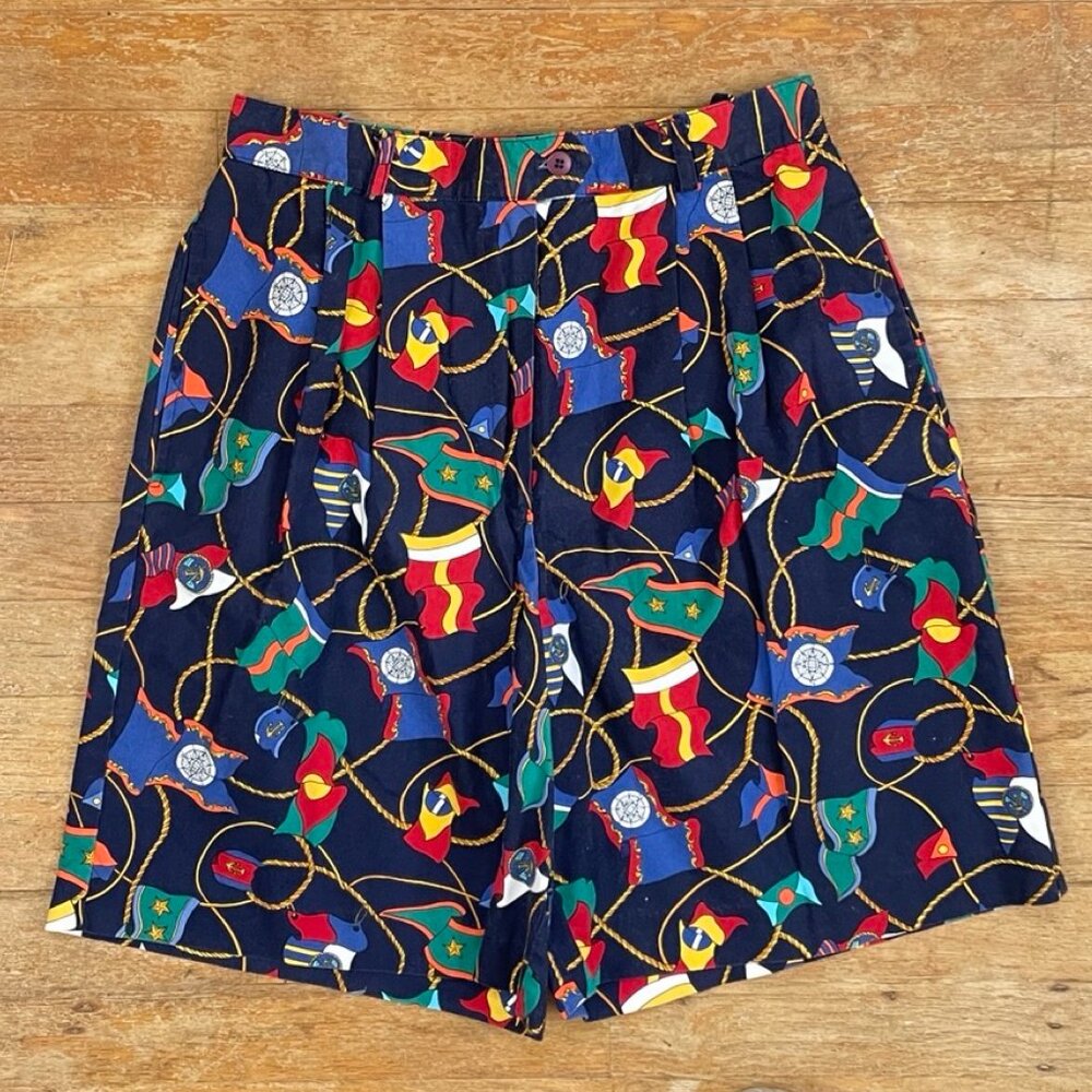 Vintage Nautical High Waist Shorts Wide Legs Flag Rope Nautical Print Size Small